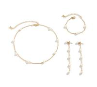 TTPSRY Set di Gioielli Eleganti con Perle per Donna Collana Bracciale e Orecchini Pendenti in Oro Regolabile e Ipoallergenico per Uso Quotidiano e Occasioni Festive (Oro)