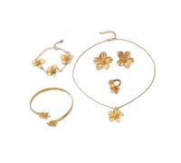TTPSRY Set di Gioielli Floreale 5 Pezzi con Collana Braccialetto Rigido Anello e Orecchini Eleganti Parure Gioielli Donna per Uso Quotidiano e Occasioni Speciali