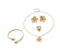 TTPSRY Set di Gioielli Floreale 5 Pezzi con Collana Braccialetto Rigido Anello e Orecchini Eleganti Parure Gioielli Donna per Uso Quotidiano e Occasioni Speciali