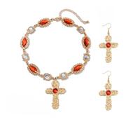 TTPSRY Set Gioielli Croce Barocco Collana Orecchini Cristalli Ovali Brillanti Catena Regolabile Ciondolo Religioso Elegante
