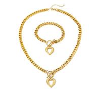 TTPSRY Set Gioielli Cuore Catena Grumetta Collana Bracciale Ciondolo Charm Acciaio Inossidabile Donna Ragazza
