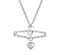 TTPSRY Set Gioielli Cuore Collana Bracciale Catena Ciondolo Charm Accessori Donna Elegante