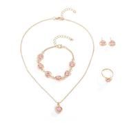 TTPSRY Set Gioielli Cuore Cristallo Brillante Collana Bracciale Anello Orecchini Catena Oro Elegante Parure Donna