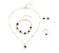 TTPSRY Set Gioielli Cuore Cristallo Brillante Collana Bracciale Anello Orecchini Catena Oro Elegante Parure Donna