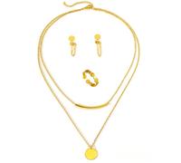 TTPSRY Set Gioielli Donna Collana Multistrato Medaglione Tubo Orecchini Anello Acciaio Inossidabile Elegante Minimalista