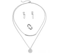 TTPSRY Set Gioielli Donna Collana Multistrato Medaglione Tubo Orecchini Anello Acciaio Inossidabile Elegante Minimalista