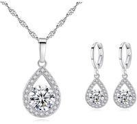 TTPSRY Set Gioielli Donna Goccia Cristallo Zirconia Cubica Collana Orecchini Argento Elegante Brillante Matrimonio Cerimonia