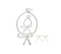 TTPSRY Set Gioielli Fiocco Perle Collana Bracciale Orecchini Cristallo Zirconia Cubica Elegante Accessori Donna