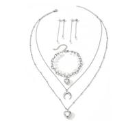 TTPSRY Set Gioielli Luna Cuore Perla Collana Multistrato Bracciale Orecchini Parure Acciaio Inossidabile