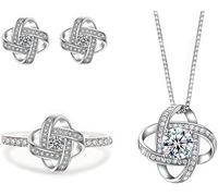 TTPSRY Set Gioielli Nodo Celtico Collana Orecchini Anello Zirconia Cubica Brillante Argento Elegante Parure Donna