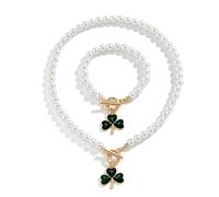TTPSRY Set Gioielli Perle Trifoglio Collana Bracciale Ciondolo Elegante Accessori Donna Ornamento Lusso