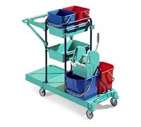 TTS 0B003150 Green 150 Carrello per la Pulizia, con Due Secchi da 15 Litri e Strizzatore, Due Secchi da 12 Litri e Due Vaschette Portaoggetti, Portasacco da 120 Litri