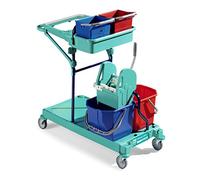 TTS 0B003400 Green 400 Carrello per la Pulizia, Due Secchi da 15 Litri e Strizzatore, Due Secchi da 6 Litri e Una Vaschetta Portaoggetti, Portasacco da 120 Litri