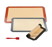 TTSTOIEE spianatoia per impastare,tappetino in silicone 4 in 1, 2 grandi e 1 piccola carta forno riutilizzabile + spazzola di pulizia, resistente alle alte temperature e antiaderente teglie da forno
