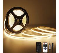 TTWAY Striscia LED COB 5M, 2700K Striscia LED Bianco Caldo con Alimentatore GS, Telecomando RF, 480LEDs/m, Larghezza 8mm, CRI>90, Luci a LED per Cucina Bar, Feste, TV Decorazione Camera Letto