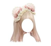 TTYAO REII Cerchietto per capelli con orecchie di orso Kawaii, in pizzo, accessorio per capelli Lolita, accessorio per le vacanze, per ragazze adolescenti (rosa, M)