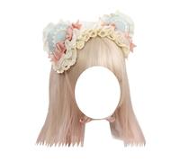 TTYAO REII Cerchietto per capelli con orecchie di orso Kawaii, in pizzo, accessorio per capelli Lolita, accessorio per le vacanze, per ragazze adolescenti (rosa verde, M)