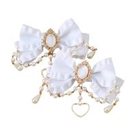 TTYAO REII Fermagli per capelli da donna, 2 pezzi, con fiocco in filo, con nappe di perle, accessori per capelli per ragazze, regali di compleanno (bianco)
