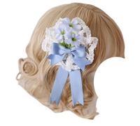 TTYAO REII Fermaglio per capelli con fiocco floreale, per donne e ragazze, elegante clip laterale in pizzo Lolita, accessori per capelli per tea party (blu)