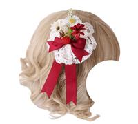 TTYAO REII Fermaglio per capelli con fiocco floreale, per donne e ragazze, elegante clip laterale in pizzo Lolita, accessori per capelli per tea party (rosso)