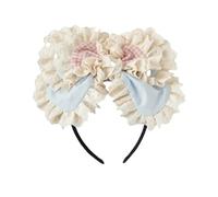 TTYAO REII Kawaii, Cerchietto per capelli con grande fiocco, da donna, in pizzo, elegante, accessorio per tea party (beige, blu, rosa, M)