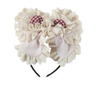 TTYAO REII Kawaii, Cerchietto per capelli con grande fiocco, da donna, in pizzo, elegante, accessorio per tea party (beige rosso, M)