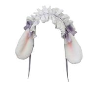 TTYAO REII Lolita - Fascia per capelli con orecchie di coniglietto, in cotone e pizzo, stile kawaii, per cameriera (grigio viola, M)