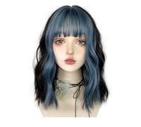 TTYAO REII Lolita - Parrucca corta e riccia da donna, con frangia, colore nero con riflessi blu, parrucca sintetica casual quotidiana (nero blu)