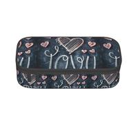TTYDOKLA Astuccio in tessuto Oxford con scritta "I Love You con cuori", con scomparti multipli, ideale per viaggi o ufficio, Nero , Taglia unica, Astuccio per trucchi