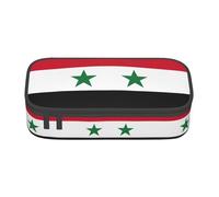 TTYDOKLA Astuccio in tessuto Oxford con stampa bandiera della Repubblica araba siriana con scomparti multipli, ideale per viaggi o ufficio, Nero , Taglia unica, Astuccio per trucchi