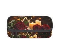 TTYDOKLA Astuccio multiuso con stampa di rose rosse e vino romantici, astuccio per matite esteticamente gradevole, ampio spazio per riporre oggetti, Nero , Taglia unica, Custodia per chiave