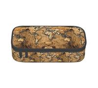 TTYDOKLA Astuccio portamatite in tessuto Oxford con stampa di mappamondo con diversi scomparti, ideale per viaggi o ufficio, Nero , Taglia unica, Astuccio per trucchi