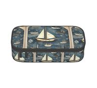 TTYDOKLA Astuccio portamatite in tessuto Oxford con stampa nautica a vela con diversi scomparti, ideale per viaggi o ufficio, Nero , Taglia unica, Astuccio per trucchi