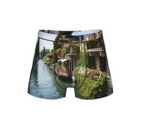 TTYDOKLA Biancheria intima degli uomini della stampa della città dell'acqua della Spagna,Boxer da uomo,Pantaloncini elastici comodi per gli uomini, Nero , 3XL