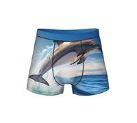 TTYDOKLA Nuoto delfino in blu mare stampa biancheria intima da uomo,Boxer da uomo,Pantaloncini elastici comodi per gli uomini, Nero , 3XL