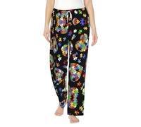 TTYDOKLA Pantaloni da pigiama da donna, morbidi, caldi e adorabili, con stampa a forma di cuore, per la consapevolezza dell'autismo, Nero , L