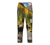 TTYDOKLA Pantaloni pigiama con stampa di cervo e orso, perfetti per il tempo libero, tempo libero, tempo libero, sport e feste a tema, Nero , L(14-16)