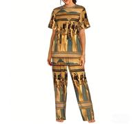 TTYDOKLA Pigiama da donna in antico Egitto, con stampa morbida, set da 2 pezzi, perfetto per abbigliamento da casa e indumenti da notte, Nero , L