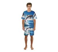 TTYDOKLA Pigiama da uomo con delfino che nuota nel mare blu, pigiama da uomo, perfetto per i fine settimana pigri e il relax notturno, Nero , 3XL