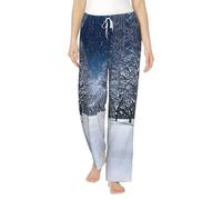 TTYDOKLA Pigiama invernale con stampa di neve che cade nel parco, comodi pantaloni da pigiama in flanella per donne, morbidi, caldi e adorabili pantaloni natalizi, Nero , S