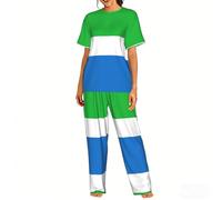 TTYDOKLA Pigiama morbido da donna, con stampa della bandiera della Sierra Leone, set da 2 pezzi, perfetto per abbigliamento da casa e indumenti da notte, Nero , XXL