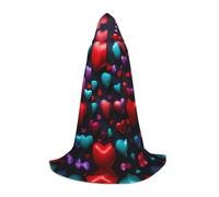 TTYDOKLA Romantico mantello con cappuccio con stampa di cuori rossi, mago e rinascimentale, mantello con cappuccio, per giochi di ruolo e feste