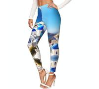 TTYDOKLA Santorini - Leggings da donna con stampa dell'isola greca e vista mare, morbidi a compressione, abbigliamento da palestra per donna, Nero , XL