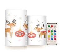 Ttylsdd Candele a LED senza fiamma, 2 renne di Natale, funzionamento a batteria, in vera cera, tremolante, con stoppino squisito, set di candele elettriche con telecomando, timer 24 ore, confezione da