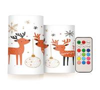 Ttylsdd Candele a LED senza fiamma, con due renne rosse, funzionamento a batteria, in vera cera tremolante, con stoppino squisito, set di candele elettriche con telecomando, timer 24 ore, confezione