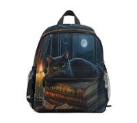 Ttylsdd Zaino per bambini da 3 a 8 anni, gatto nero sdraiato su un libro Zaini per bambini per ragazza ragazzo asilo scuola elementare Bookbag