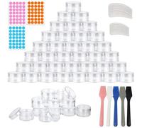 TTYSHIP® 100 Pz Vasetti Cosmetici, 3ml Contenitori Cosmetici Vuoti con 15 Mini Spatola e 105 Adesivi, Barattolini Plastica Piccoli con Tappo per Lozioni, Creme