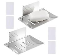 TTYSHIP® 2 Pezzi Portasapone Autoadesivo in Acciaio Inox, Argento | Porta Saponetta Autoadesivo Montaggio a Parete, Senza Foratura, Antiruggine Impermeabile per Bagno, Cucina