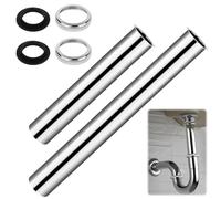 TTYSHIP® 2 Pezzi Tubo Prolunga Sifone, 200mm/300mm Canotto di Prolunga per Sifone in Acciaio Inox con Anelli di Tenuta e Dado per Lavello da Cucina