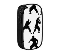 ttyuac Astuccio con stampa di silhouette di arti marziali, grande capacità, 2 scomparti, doppia cerniera, in tessuto Oxford di alta qualità, organizer per cancelleria per ragazzi e ragazze